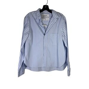 Frank & Eileen Silvio Blue White Striped Cotton Button Up Shirt Womens Medium
